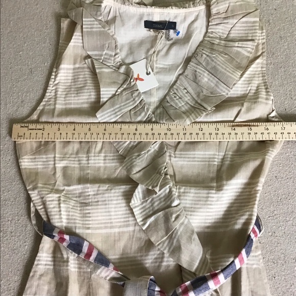 THML Dress Women Sz Small NWT Tan Summer Sleeveless lined Ruffle knee le… - Picture 5 of 9